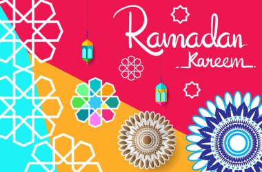 Ramazan Kareem tatil kartı renkli vektör Illustration. Arapça tarzı tatil afiş şablon. 