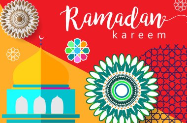 Ramazan Kareem tatil kartı renkli vektör Illustration. Arapça tarzı tatil afiş şablon. 