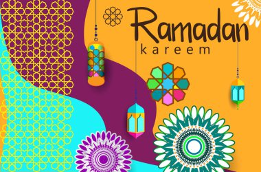 Ramazan Kareem tatil kartı renkli vektör Illustration. Arapça tarzı tatil afiş şablon. 