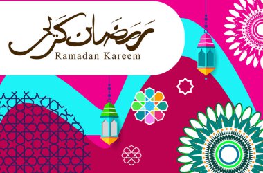 Ramazan Kareem tatil kartı renkli vektör Illustration. Arapça tarzı tatil afiş şablon. 
