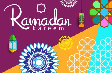 Ramazan Kareem tatil kartı renkli vektör Illustration. Arapça tarzı tatil afiş şablon. 