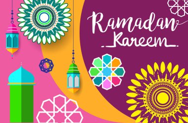 Ramazan Kareem tatil kartı renkli vektör Illustration. Arapça tarzı tatil afiş şablon. 