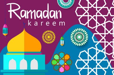 Ramazan Kareem tatil kartı renkli vektör Illustration. Arapça tarzı tatil afiş şablon. 