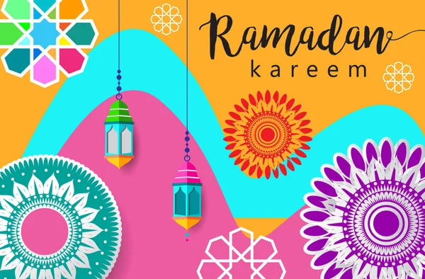 Kleurrijke Vectorillustratie Van Ramadan Kareem Kerstkaart Sjabloon Voor Spandoek Vakantie — Stockvector