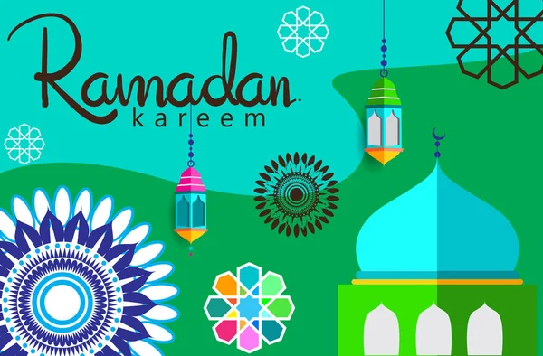 ラマダン カリーム ホリデー カードのカラフルなベクトル イラスト アラビア風の休日バナー テンプレート — ストックベクタ