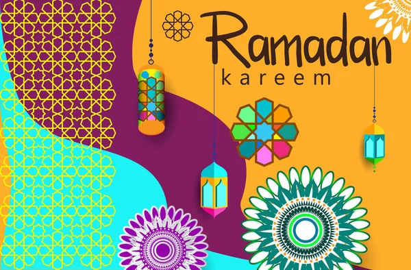 Färgglada Vector Illustration Ramadan Kareem Julkort Holiday Banner Mall Arabisk — Stock vektor