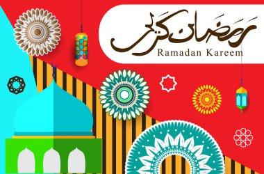 Ramazan Kareem tatil kartı renkli vektör Illustration. Arapça tarzı tatil afiş şablon. 