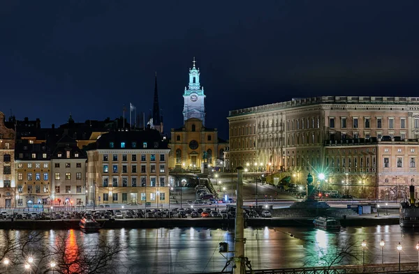 Città Vecchia Sera Con Strada Skeppsbron Primo Piano Con Belle — Foto Stock