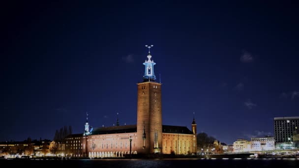 Ratusz Sztokholmski Gwiaździsta Noc — Wideo stockowe