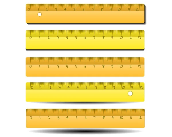 격리 된 노란색 눈금자를 평평한. 노치와 플랫 스타일에서의 통치자 학교 선 — 스톡 벡터