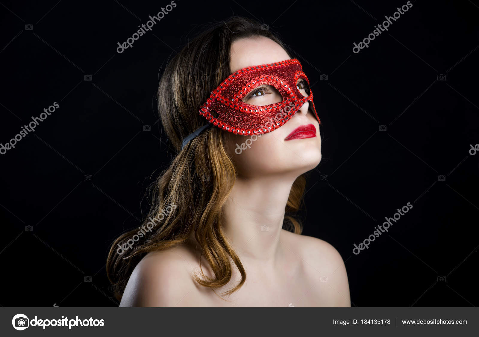 Sexy Woman Red Mask Shades Grey Stock Photo C Bojanikus