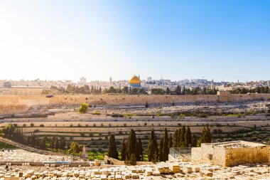 Mount of Olives ve Kudüs İsrail'in eski Yahudi Mezarlığı