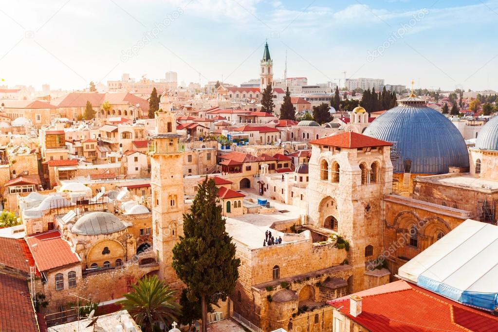 Old City Jerusalem from above. Church of the Holy Sepulchre.