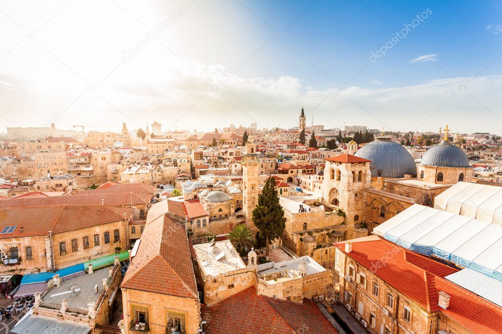 Old City Jerusalem from above. Church of the Holy Sepulchre.