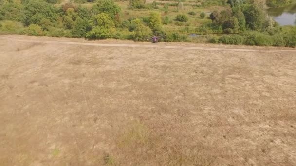 Drone copter Uav - luchtfoto video schieten vliegen op acht schroeven oktocopter. — Stockvideo