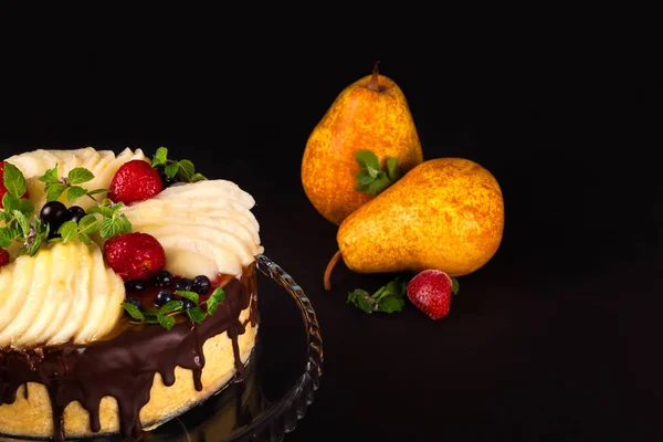 Chocolate mousse cake on a dark background. — Stock Photo, Image