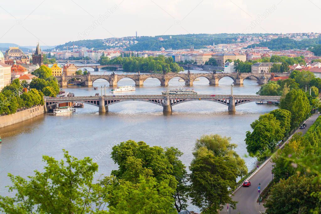 Panorama of the old Prague from the Letna park, Czech Republic.