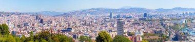 Barselona şehir aeral panoramik manzaralı, İspanya