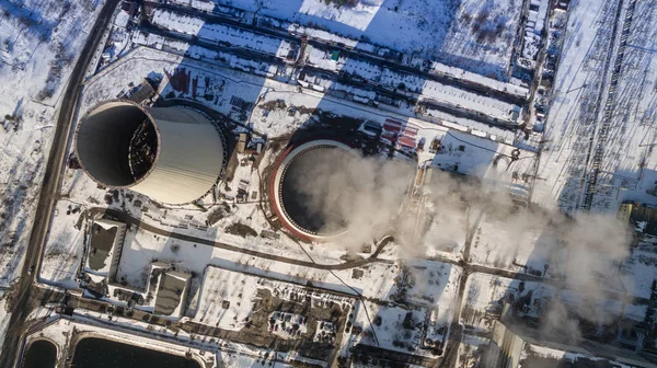 Heat electric station in winter. Top view — Stock Photo, Image