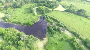 Uçuş bataklık ve göllerde ile alanın üzerinde. Havadan görünümü. Video 4k