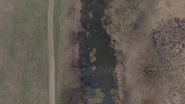 Vlucht over het veld met moeras en meren. Luchtfoto. 4k video — Stockvideo