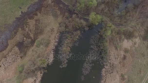 Полет над полем с болотами и озерами. Вид с воздуха. Видео 4k — стоковое видео