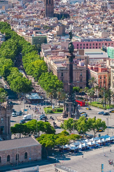 La Rambla en Barcelona, España. Vista aérea — Foto de Stock