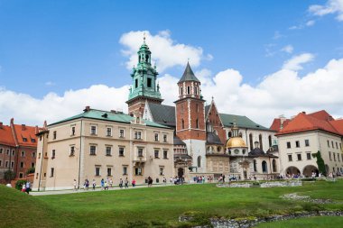 View of Wawel castle and Cathedral with garden, Cracow, Poland clipart