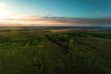 Ağaçları ile alanlarının günbatımı güzel manzaraya üstünde o.