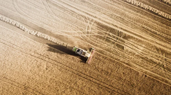 工作场和鬼脸小麦联合收割机。乌克兰。鸟瞰图. — 图库照片