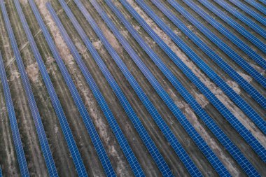 Kırsal bir çayıra yerleştirilmiş güneş panelleri.