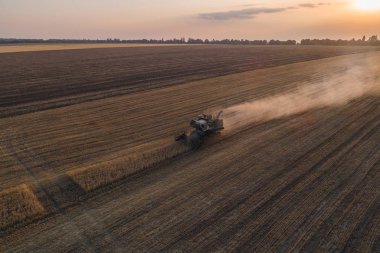 Çalışma alanı ve Mowser buğday hasat. Ukrayna. Havadan görünümü.