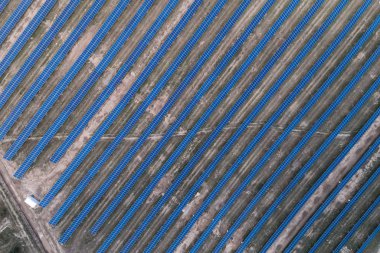 Kırsal bir çayıra yerleştirilmiş güneş panelleri.