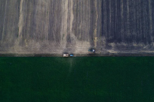 Tahıl için daha fazla alay römork içine dökülen birleştirmek hasat havadan görünümü.