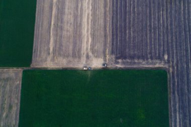 Tahıl için daha fazla alay römork içine dökülen birleştirmek hasat havadan görünümü.