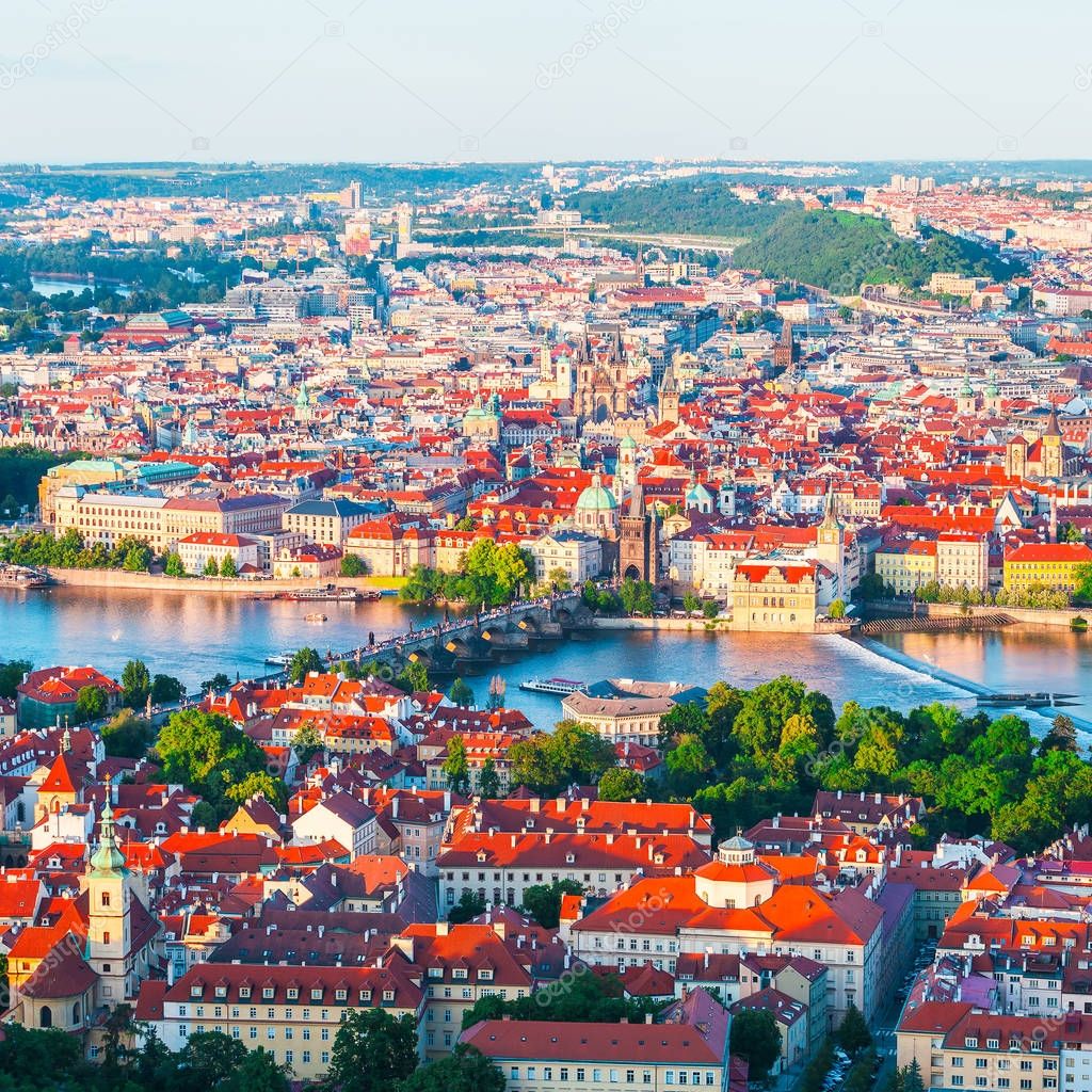 Panorama of the old Prague from the Petrin tower, Czech Republic.