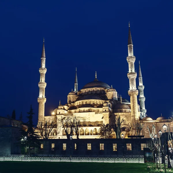 在夜晚的时候，伊斯坦布尔，土耳其的蓝色清真寺清真寺。 — 图库照片