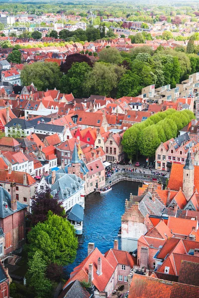 Famous tourist destination for photos in Bruges, Belgium. Aerial view, view from the Belfort tower. Royalty Free Stock Photos