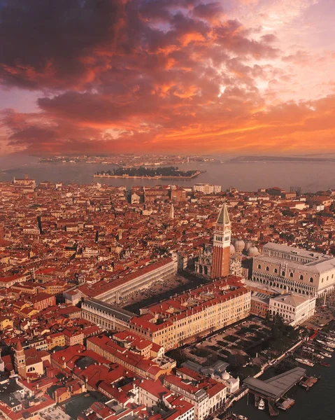 Panoramic aerial view of Piazza San Marco in Venice at sunset, Italy — Stock Photo, Image