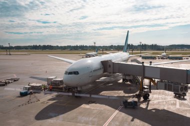 Uçak, havaalanı terminalinden görüntü.