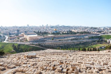 View from the Mount of Olives to Dome of the Rock and the old city of Jerusalem, Israel