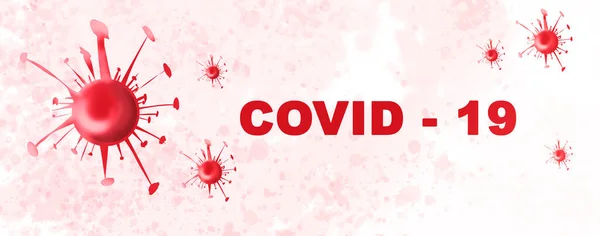 Medische illustratie op een witte achtergrond met covid 19 cellen en tekst in het rood. — Stockfoto