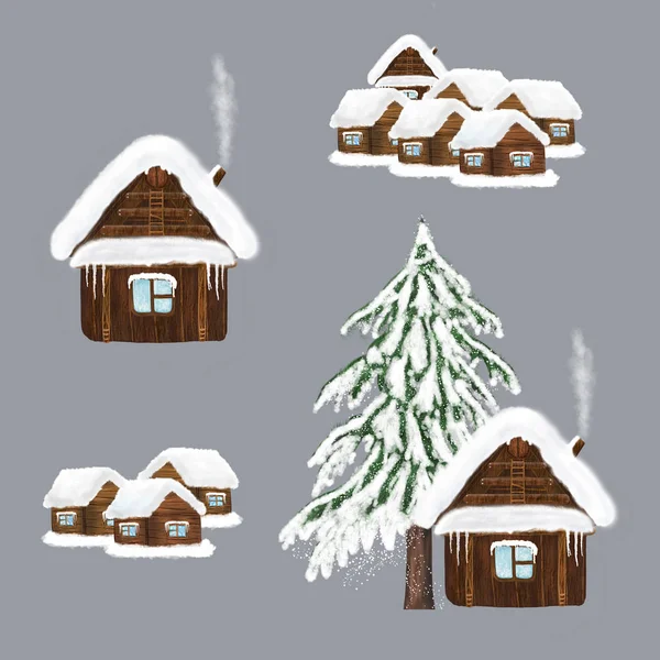 Set Winter Houses — Stock Photo, Image
