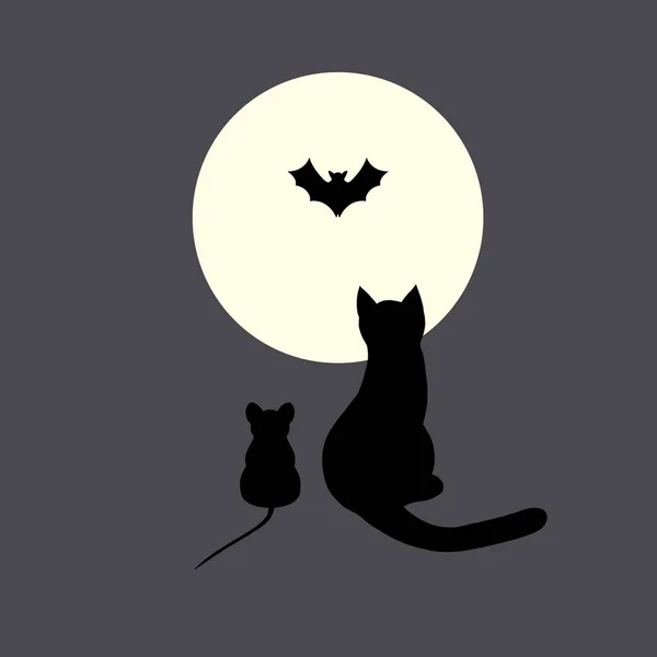 Gato e rato olham para o morcego — Fotografia de Stock
