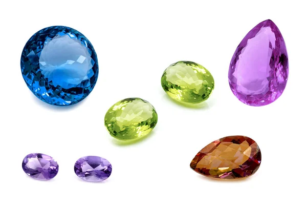 Precious Semiprecious Gems White Background — Stock Photo, Image