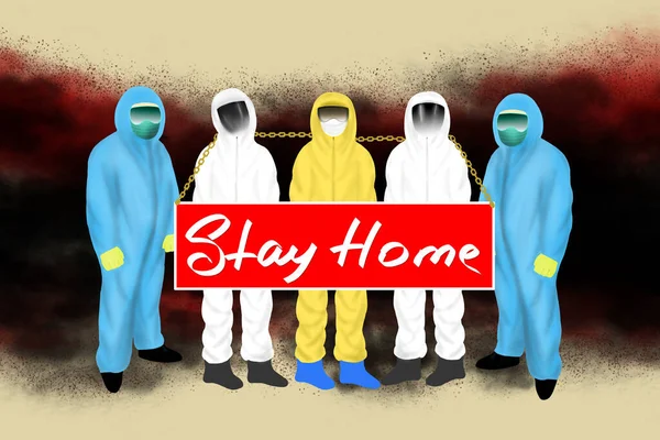 Stay Home Scientists Biologists Ask Stay Home Quarantine Digital Art — Stock Photo, Image