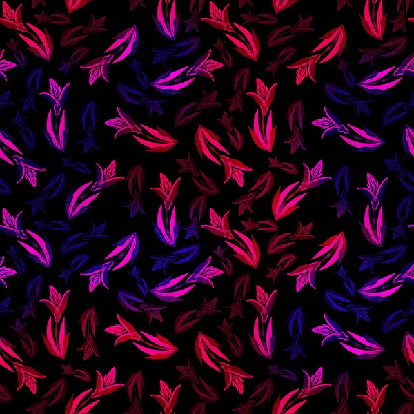 Neon Tulip Seamless Pattern Black Background — Stock Photo, Image
