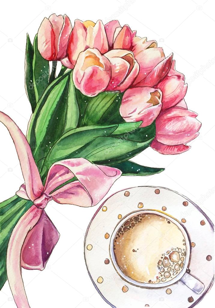 Watercolor tulip bouquet illustration
