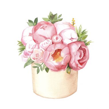 Suluboya çiçek kutusu peonies ve gül ile