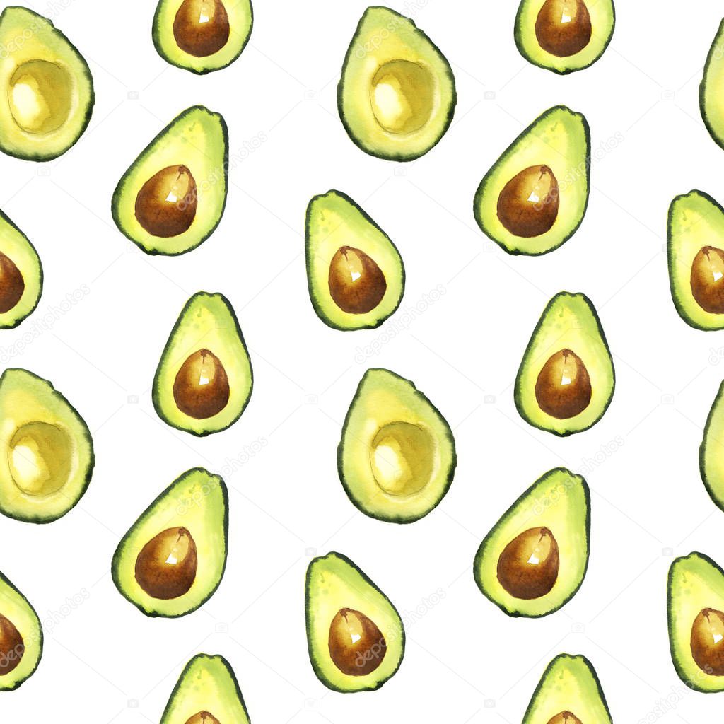 Watercolor seamless avocado pattern
